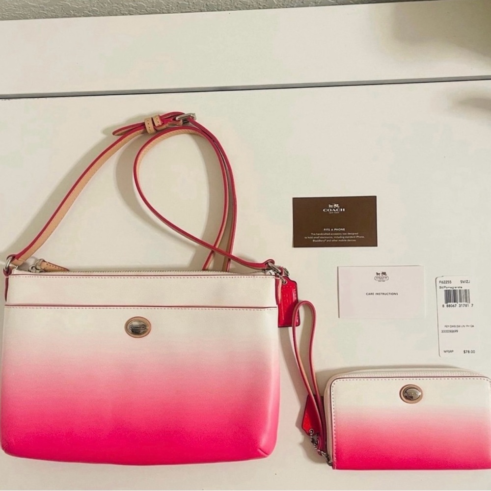 Coach Peyton Pink & White Ombré Bag & Wristlet